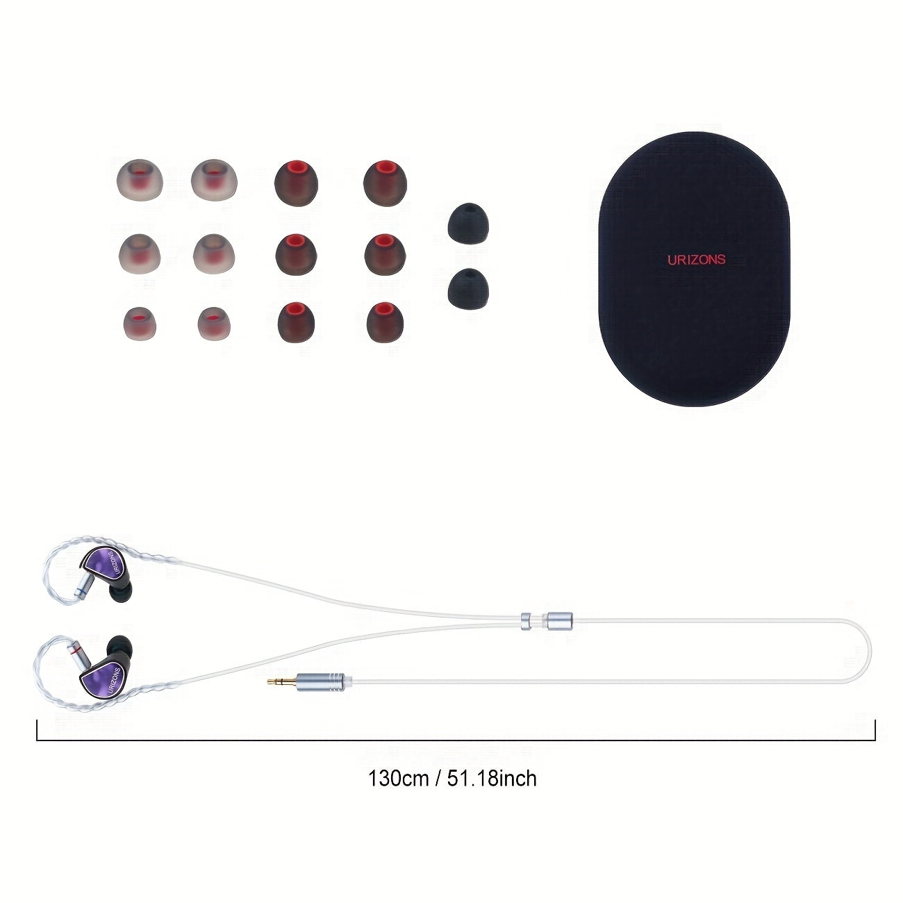 URIZONS 3.5mm Wired Oxygen-Free Copper Silver-plated Wire Headsets - HIFI Monitor In-Ear Headphone with High Resolution, No Distortion with 8.8MM Beryllium Diaphragm Driver 0.78mm 2pins Detachable Cable Zinc Alloy Earbud Case for Mobile Phone/Music