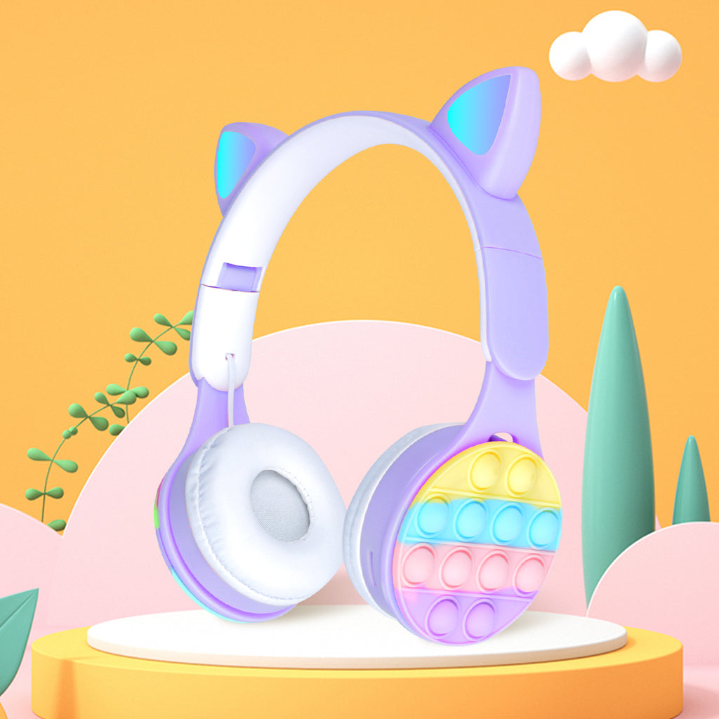 URIZONS Rainbow Pop-On-It Wireless Cat Ear Headphones with Led, Foldable TWS Glowing Cat Ears Stereo Headset Wireless Earphones Over-Ear Earbuds Gaming Headset