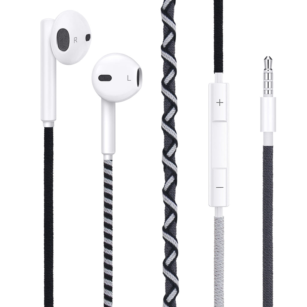 URIZONS 3.5mm Jack Colorful Braided Cord Wired Headphones - In-Ear Earbuds and Earphones with Mic for Cell phones for Kids