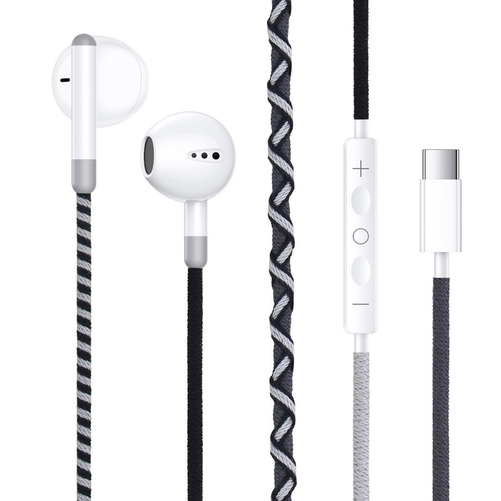 URIZONS Colorful Braided Cord In-Ear USB C Wired Headphones with Mic and Volume Adjustment for Iphone 15/16