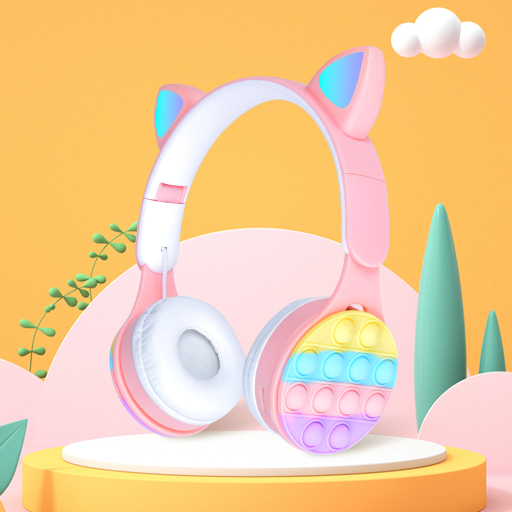 URIZONS Rainbow Pop-On-It Wireless Cat Ear Headphones with Led, Foldable TWS Glowing Cat Ears Stereo Headset Wireless Earphones Over-Ear Earbuds Gaming Headset