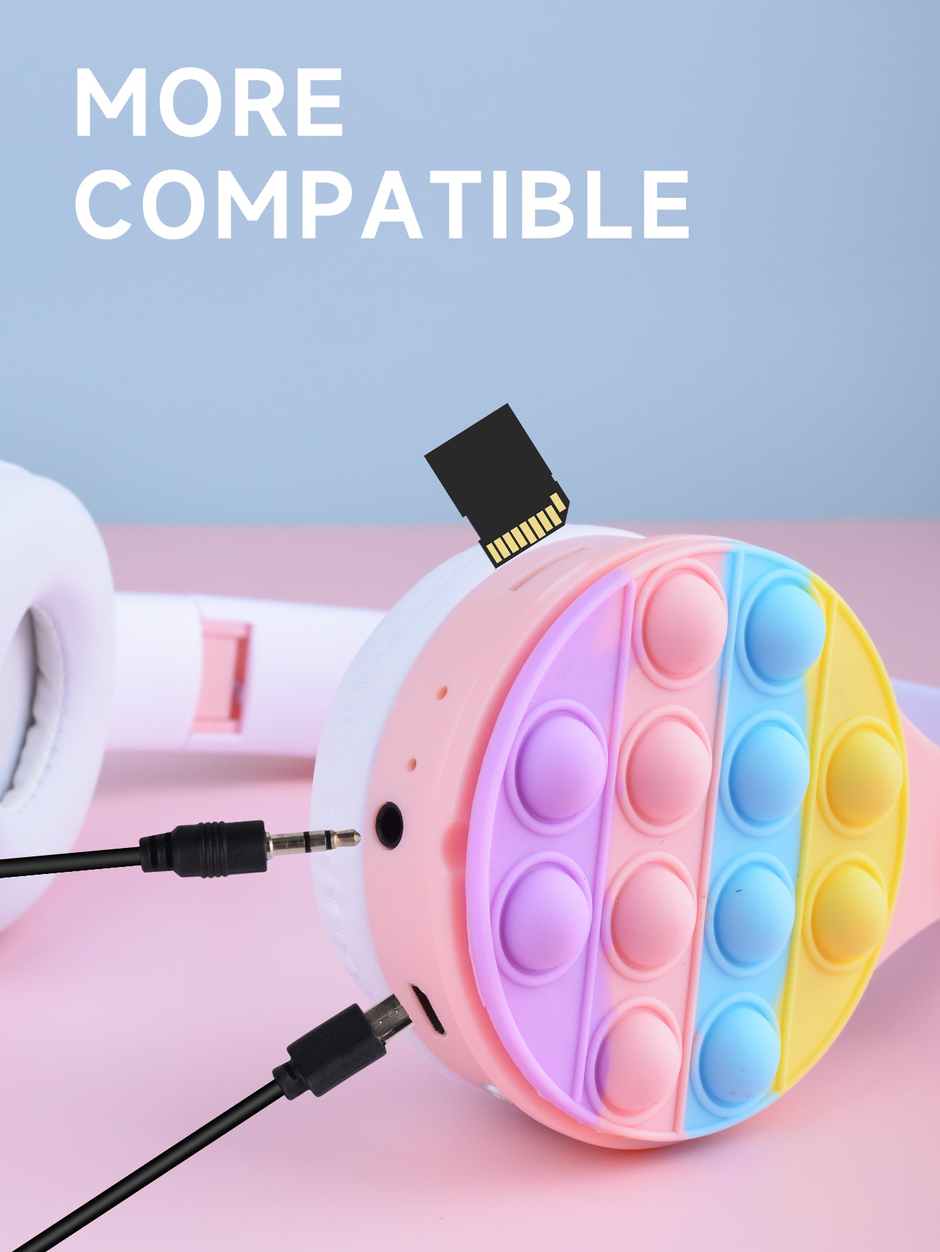 URIZONS Rainbow Pop-On-It Wireless Cat Ear Headphones with Led, Foldable TWS Glowing Cat Ears Stereo Headset Wireless Earphones Over-Ear Earbuds Gaming Headset