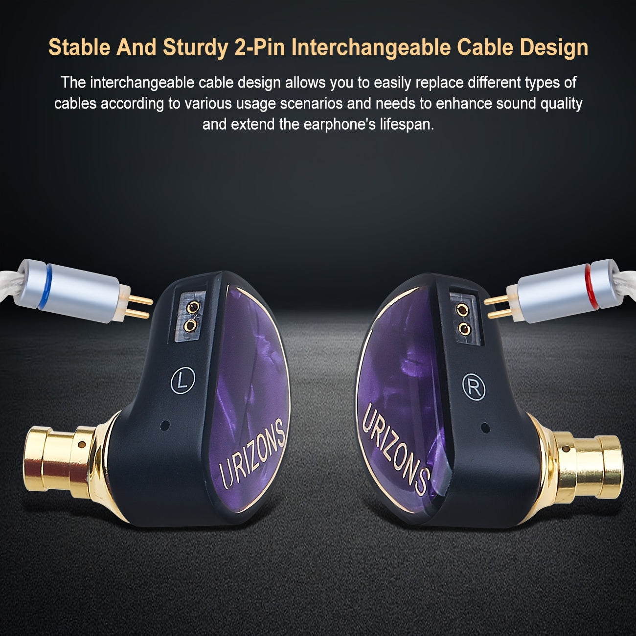 URIZONS 3.5mm Wired Oxygen-Free Copper Silver-plated Wire Headsets - HIFI Monitor In-Ear Headphone with High Resolution, No Distortion with 8.8MM Beryllium Diaphragm Driver 0.78mm 2pins Detachable Cable Zinc Alloy Earbud Case for Mobile Phone/Music
