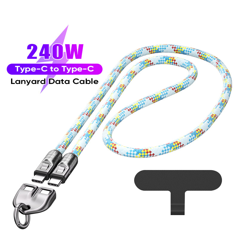 URIZONS 2 in 1 Function Cross-body Neck Strap + Braided Colorful TYPE C to C USBC PD 240 Watt 5A Charging Data Phone Charger Cable Type C to Type C Data Cable Support Fast Charging and Data Transmission 2 in 1 Cable 1.2M Length