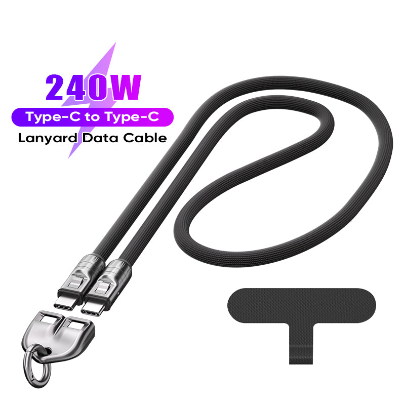 URIZONS 2 in 1 Function Cross-body Neck Strap + Braided Colorful TYPE C to C USBC PD 240 Watt 5A Charging Data Phone Charger Cable Type C to Type C Data Cable Support Fast Charging and Data Transmission 2 in 1 Cable 1.2M Length