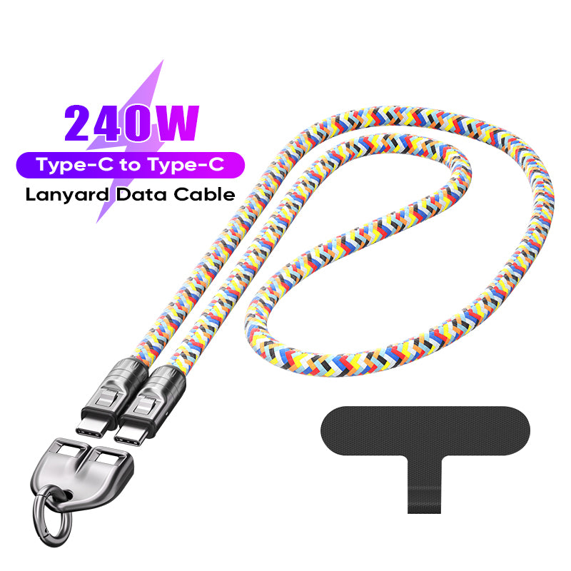 URIZONS 2 in 1 Function Cross-body Neck Strap + Braided Colorful TYPE C to C USBC PD 240 Watt 5A Charging Data Phone Charger Cable Type C to Type C Data Cable Support Fast Charging and Data Transmission 2 in 1 Cable 1.2M Length