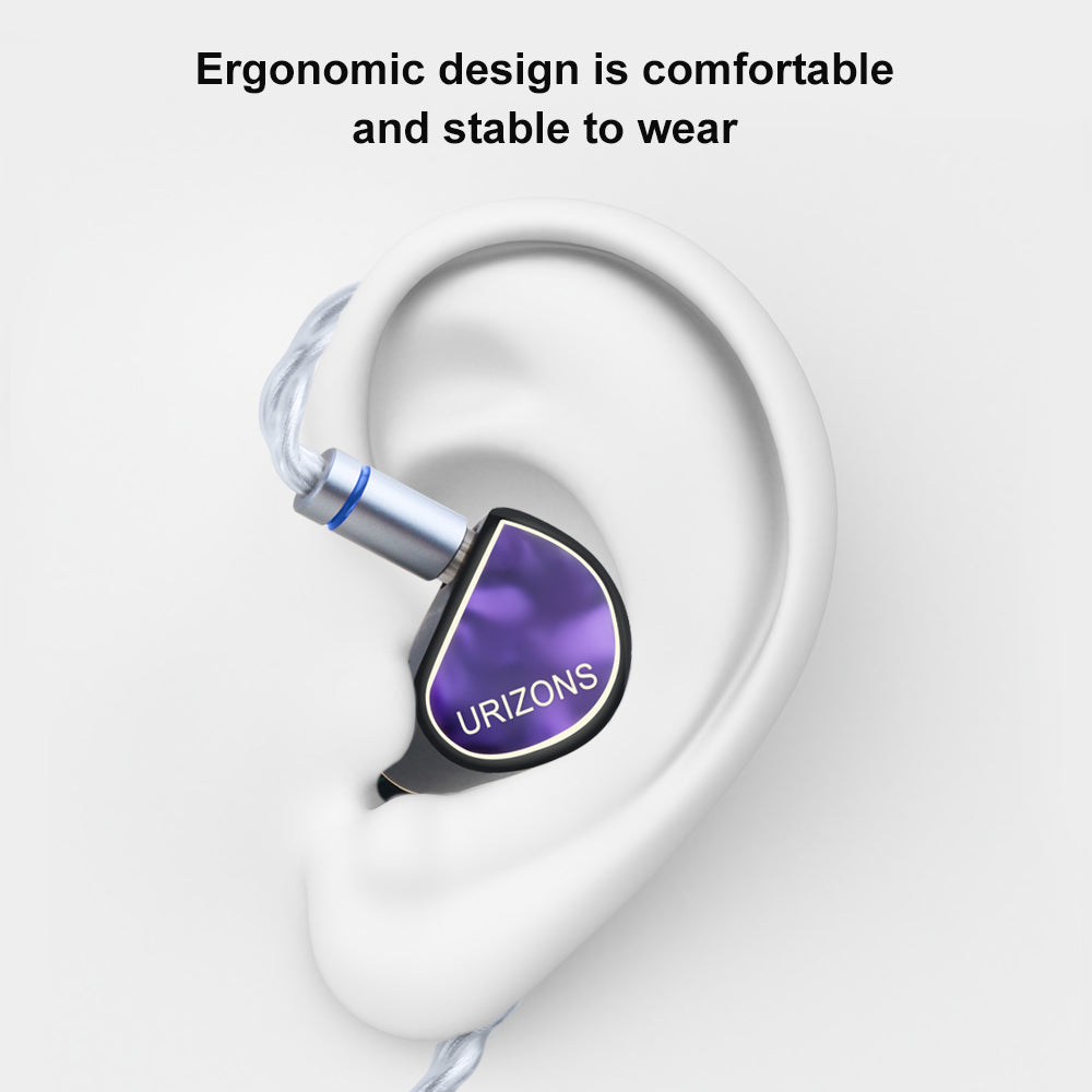URIZONS 3.5mm Wired Oxygen-Free Copper Silver-plated Wire Headsets - HIFI Monitor In-Ear Headphone with High Resolution, No Distortion with 8.8MM Beryllium Diaphragm Driver 0.78mm 2pins Detachable Cable Zinc Alloy Earbud Case for Mobile Phone/Music