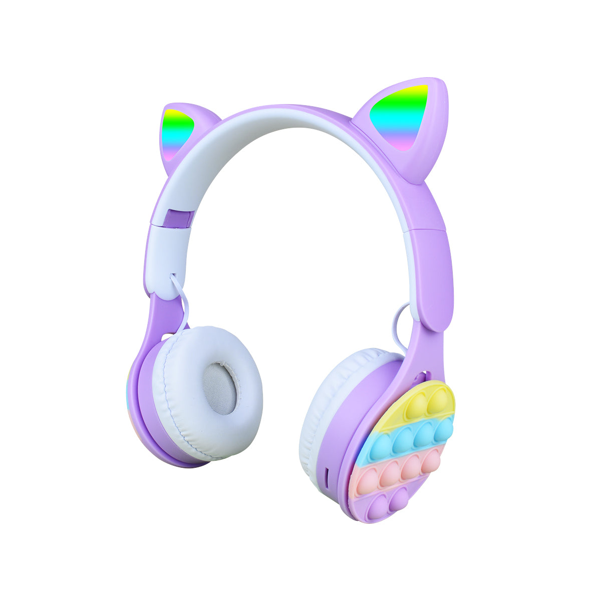 URIZONS Rainbow Pop-On-It Wireless Cat Ear Headphones with Led, Foldable TWS Glowing Cat Ears Stereo Headset Wireless Earphones Over-Ear Earbuds Gaming Headset