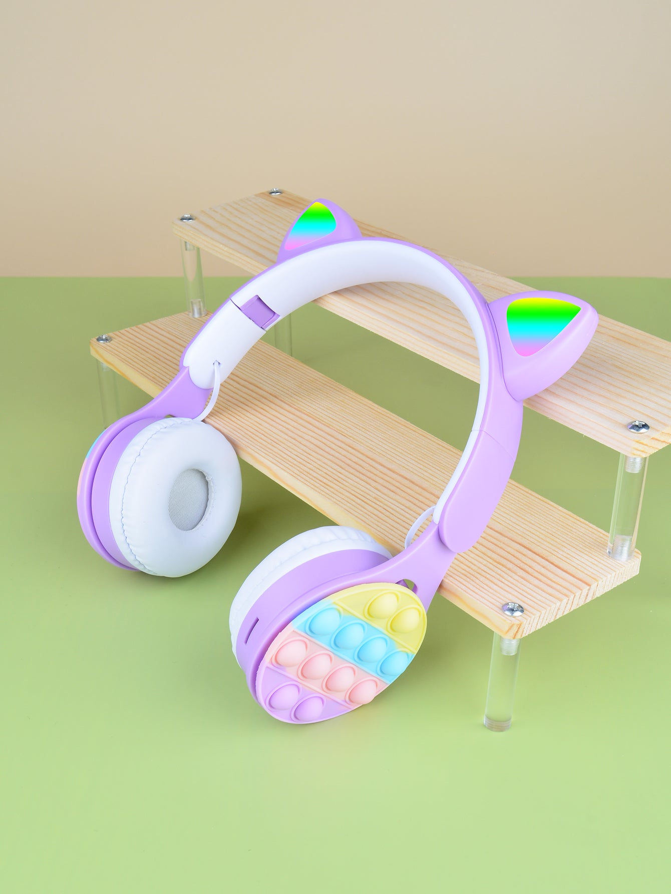 URIZONS Rainbow Pop-On-It Wireless Cat Ear Headphones with Led, Foldable TWS Glowing Cat Ears Stereo Headset Wireless Earphones Over-Ear Earbuds Gaming Headset