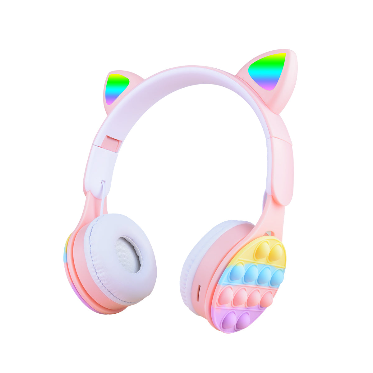 URIZONS Rainbow Pop-On-It Wireless Cat Ear Headphones with Led, Foldable TWS Glowing Cat Ears Stereo Headset Wireless Earphones Over-Ear Earbuds Gaming Headset