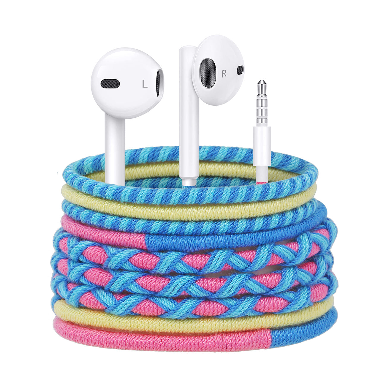 URIZONS 3.5mm Jack Colorful Braided Cord Wired Headphones - In-Ear Earbuds and Earphones with Mic for Cell phones for Kids
