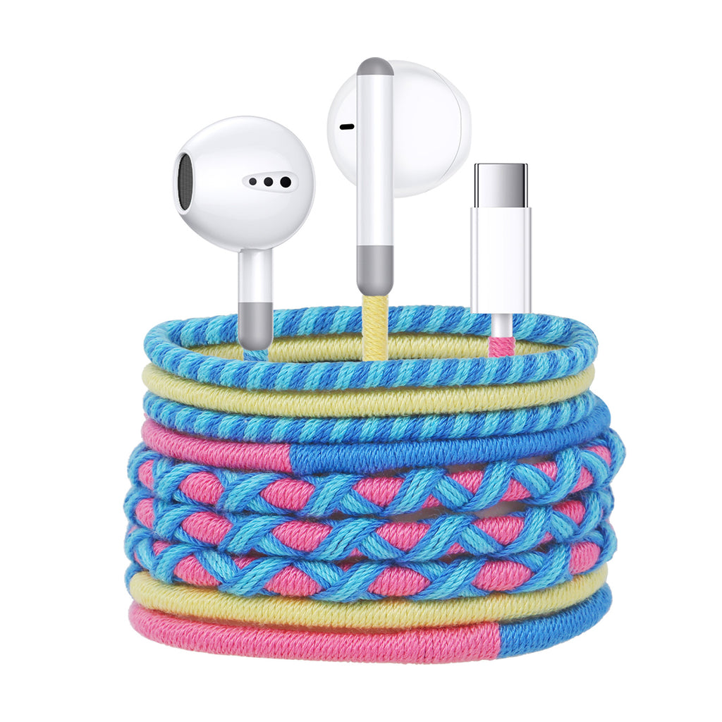URIZONS Colorful Braided Cord In-Ear USB C Wired Headphones with Mic and Volume Adjustment for Iphone 15/16