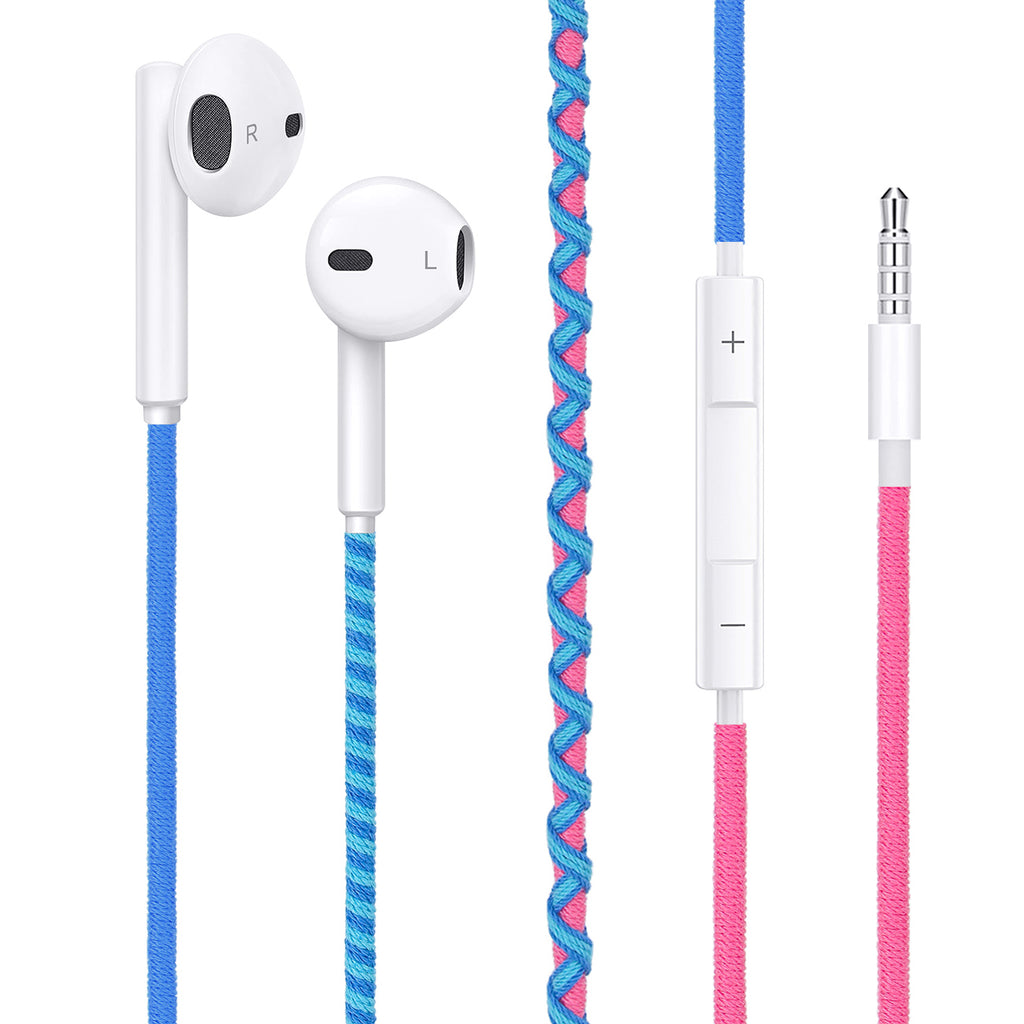 URIZONS 3.5mm Jack Colorful Braided Cord Wired Headphones - In-Ear Earbuds and Earphones with Mic for Cell phones for Kids