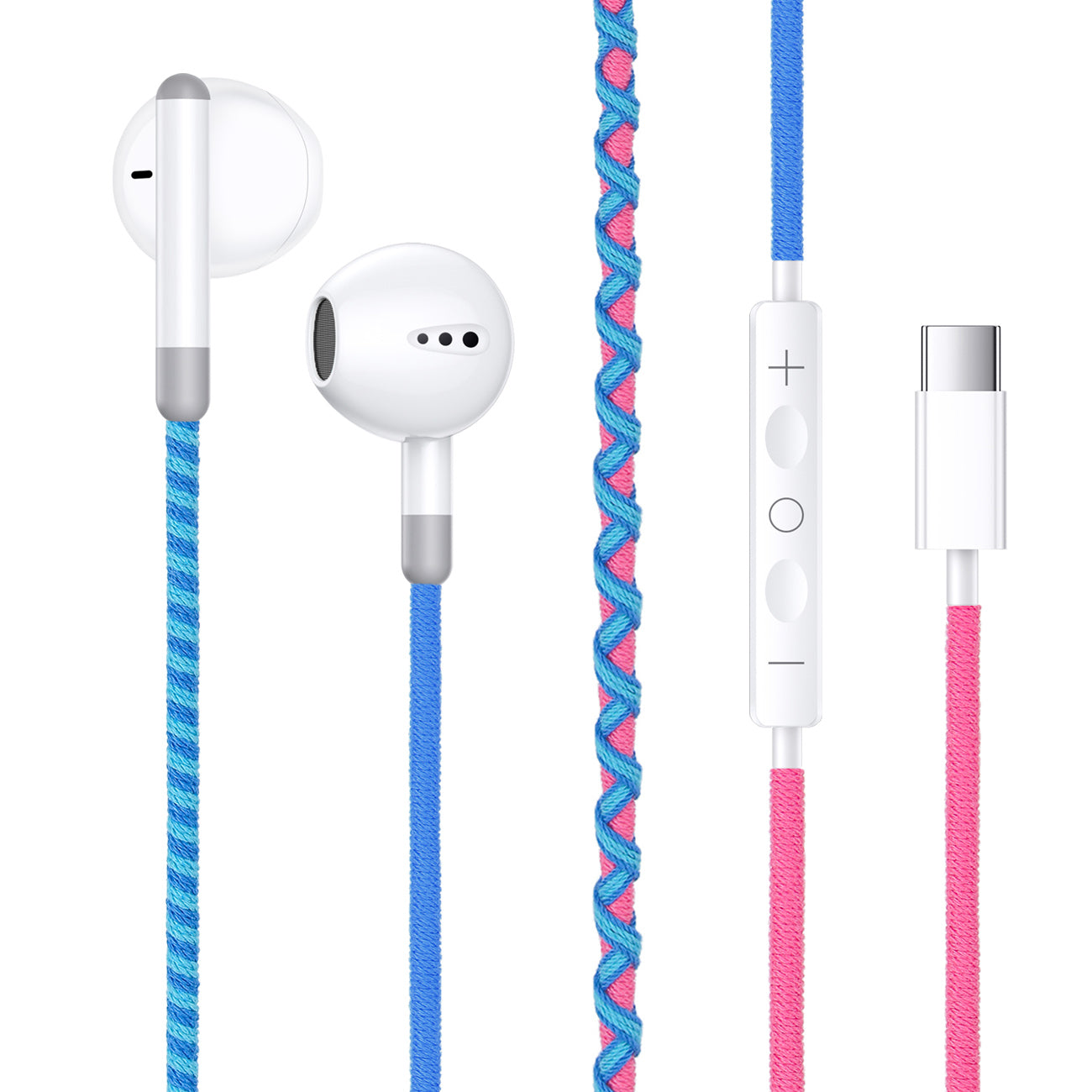 URIZONS Colorful Braided Cord In-Ear USB C Wired Headphones with Mic and Volume Adjustment for Iphone 15/16
