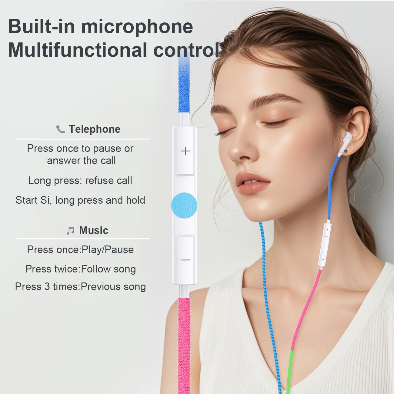URIZONS 3.5mm Jack Colorful Braided Cord Wired Headphones - In-Ear Earbuds and Earphones with Mic for Cell phones for Kids