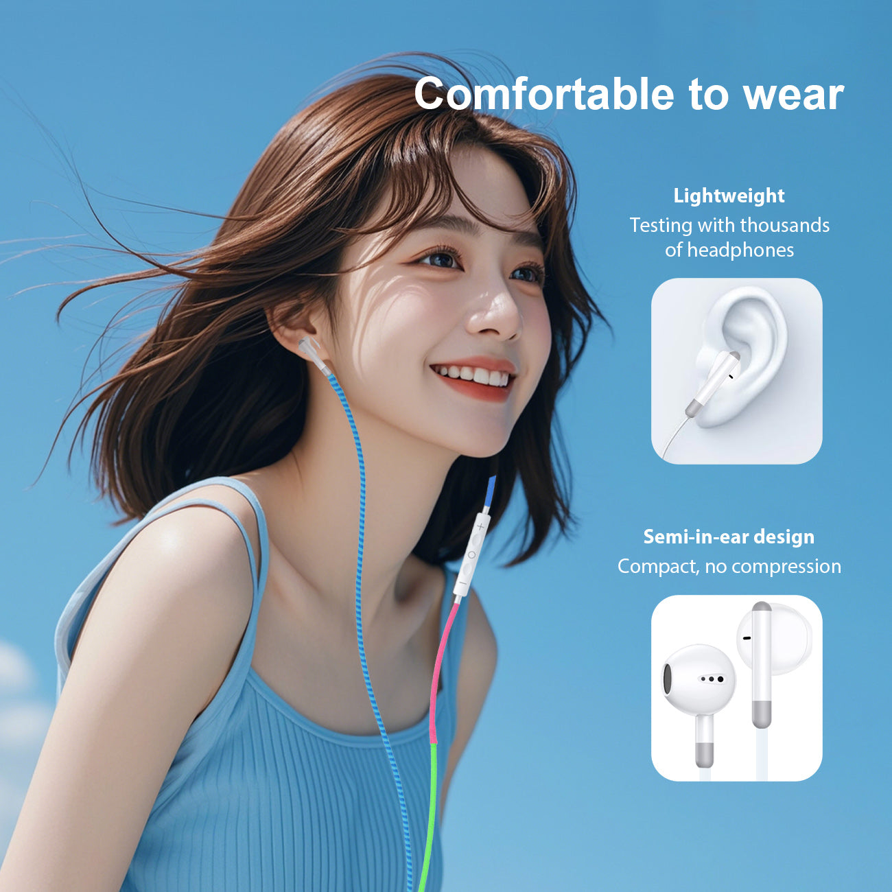 URIZONS Colorful Braided Cord In-Ear USB C Wired Headphones with Mic and Volume Adjustment for Iphone 15/16