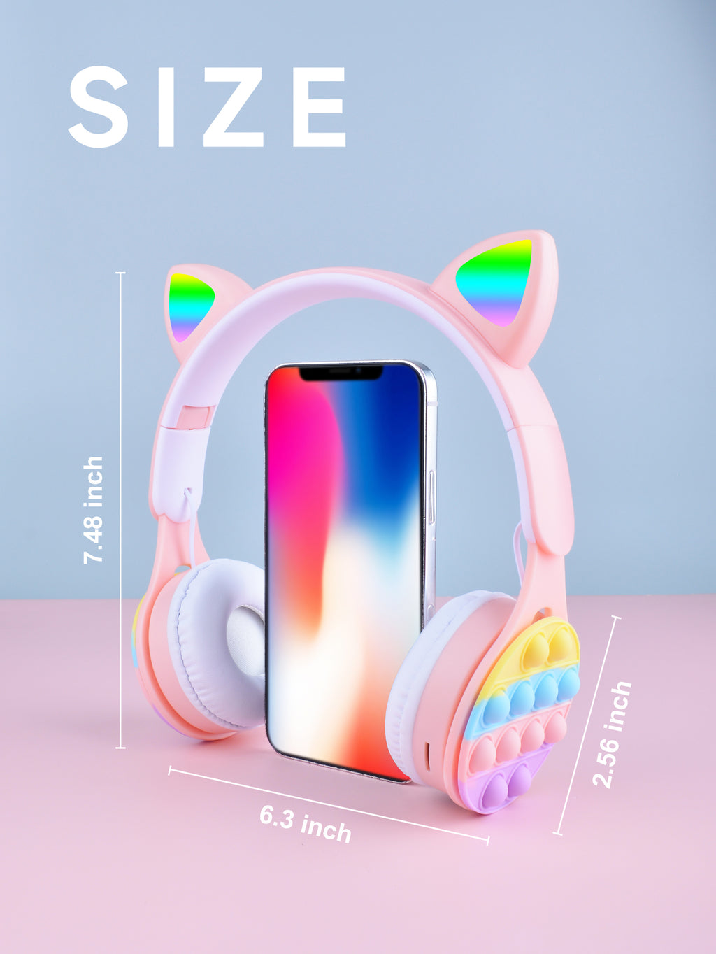 URIZONS Rainbow Pop-On-It Wireless Cat Ear Headphones with Led, Foldable TWS Glowing Cat Ears Stereo Headset Wireless Earphones Over-Ear Earbuds Gaming Headset