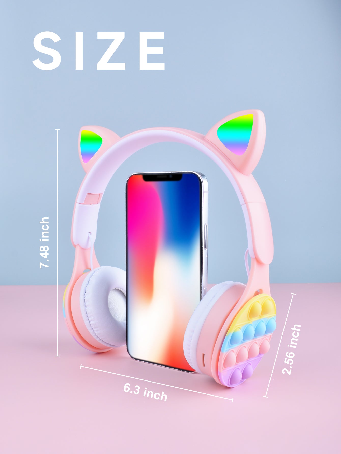 URIZONS Rainbow Pop-On-It Wireless Cat Ear Headphones with Led, Foldable TWS Glowing Cat Ears Stereo Headset Wireless Earphones Over-Ear Earbuds Gaming Headset