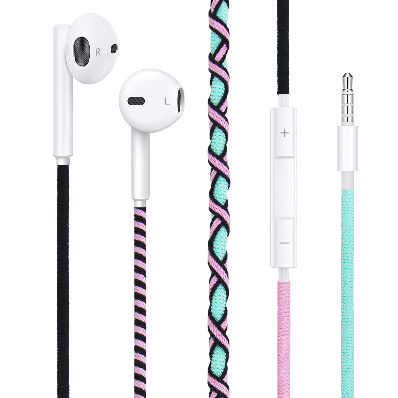 URIZONS 3.5mm Jack Colorful Braided Cord Wired Headphones - In-Ear Earbuds and Earphones with Mic for Cell phones for Kids