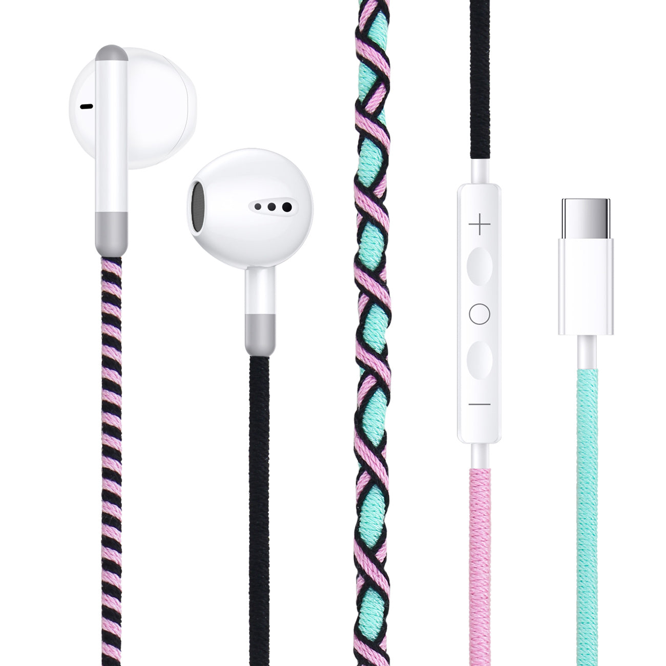 URIZONS Colorful Braided Cord In-Ear USB C Wired Headphones with Mic and Volume Adjustment for Iphone 15/16