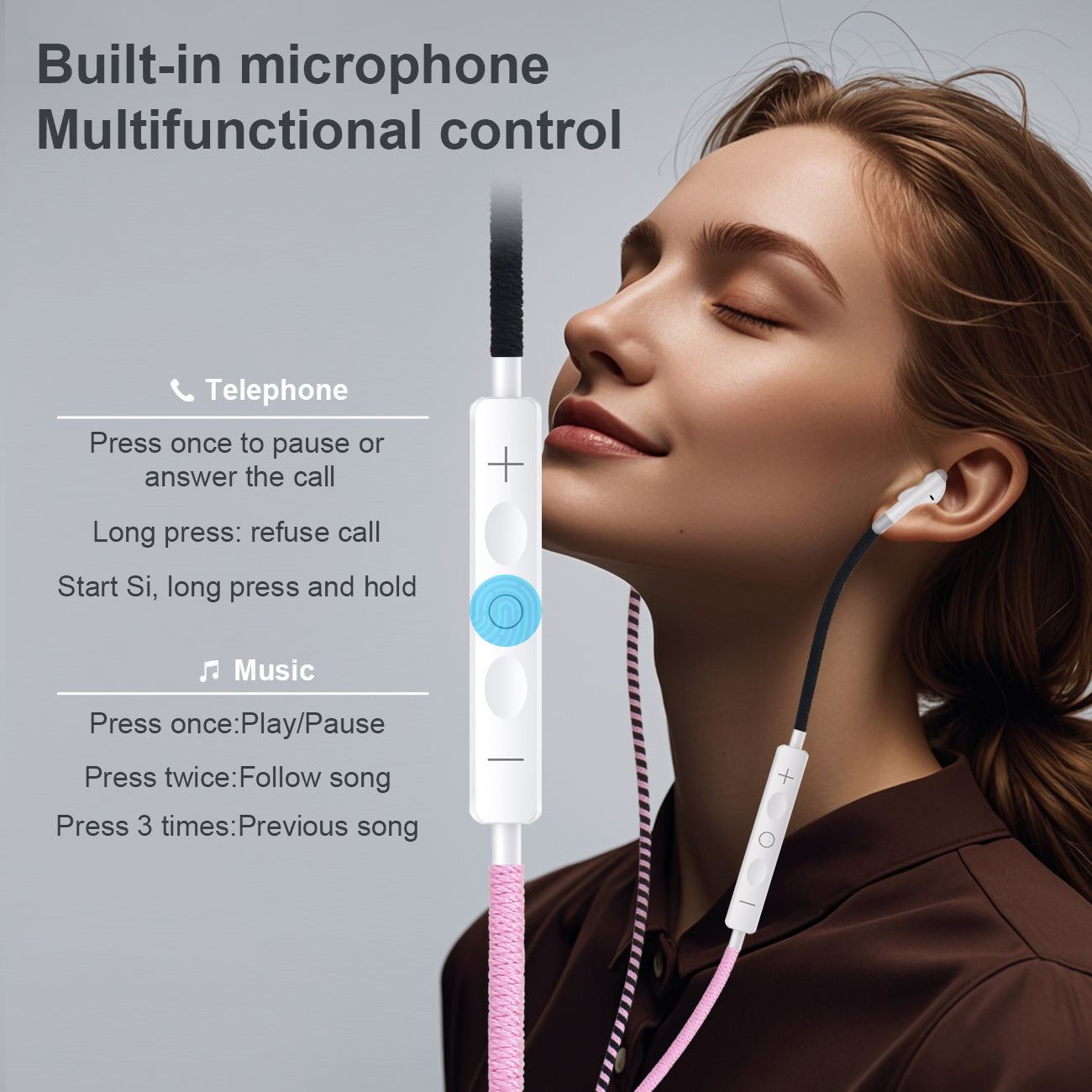 URIZONS Colorful Braided Cord In-Ear USB C Wired Headphones with Mic and Volume Adjustment for Iphone 15/16
