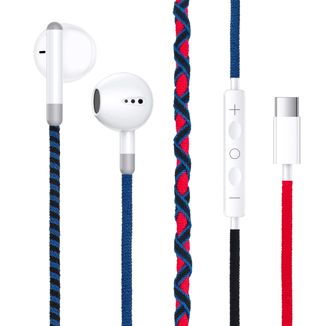 URIZONS Colorful Braided Cord In-Ear USB C Wired Headphones with Mic and Volume Adjustment for Iphone 15/16