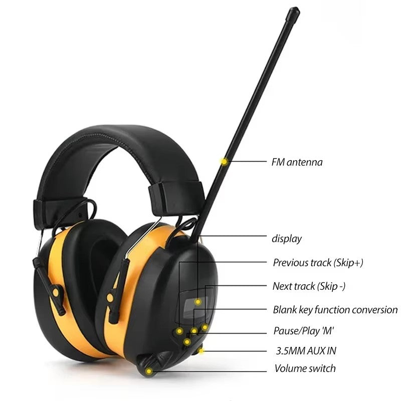 URIZONS 2 in 1 wireless Headset with LED display FM/AM Radio Safety Ear Muffs Noise Cancelling Electronic Hearing protection Wireless Headphones Tactical Walker Amplification Anti-noise Electronic Ear Muff